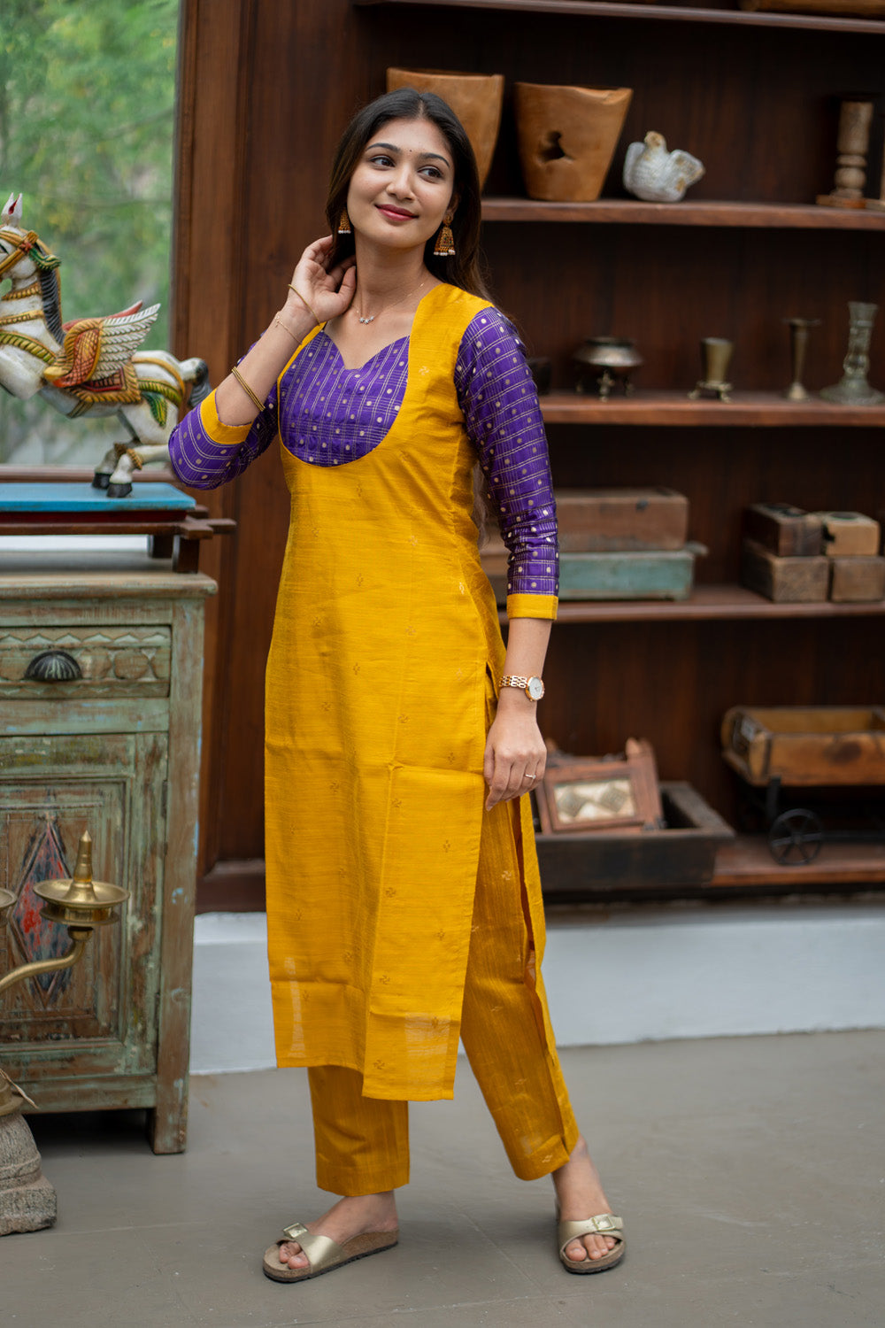 Oviya - Raw Silk Coord Set with Banarasi Detailing