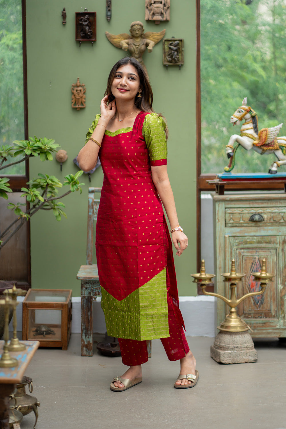 Aadhira - Raw Silk Coord Set with Banarasi Detailing
